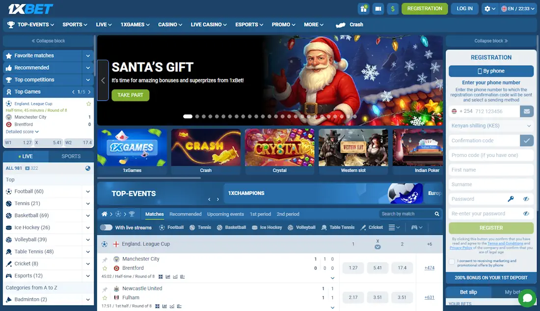 1xBet Casino and Sportsbook Screenshot